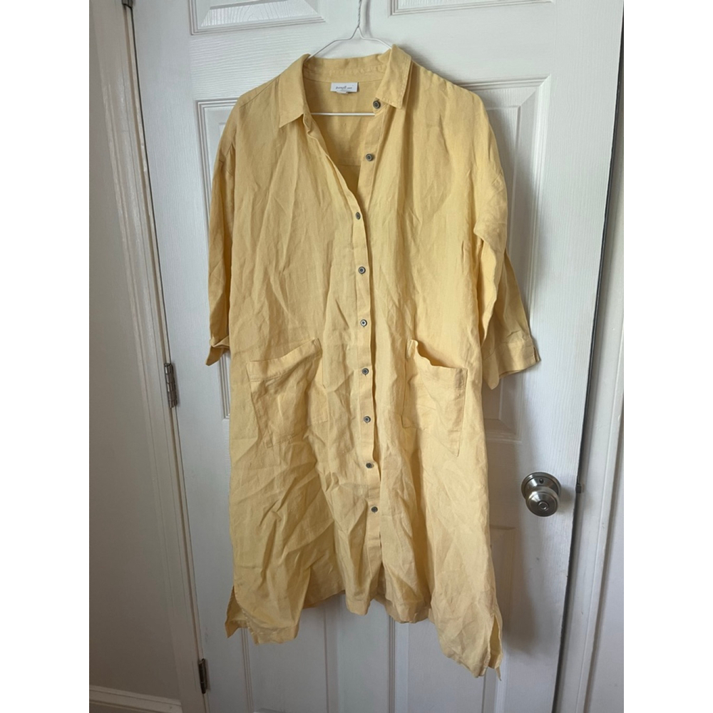Women's J. Jill 100% linen Shirt Dress Yellow Size XS